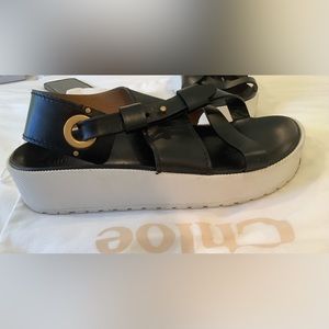 Chloe platform leather strap sandals with dust bags